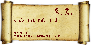 Králik Kálmán névjegykártya